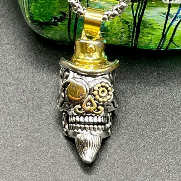 Day of the Dead Sugar Skull Skeleton Gambler Top Hat Necklace / Pendant #867 - Picture 4 of 15